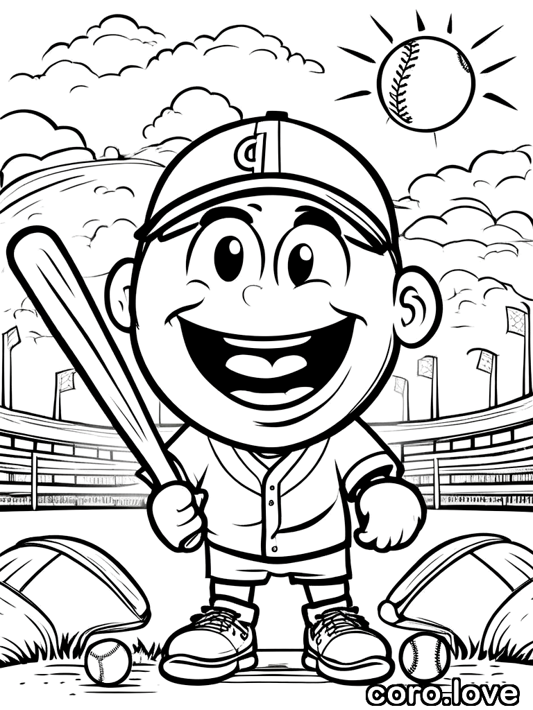baseball coloring page - Happy Baseball