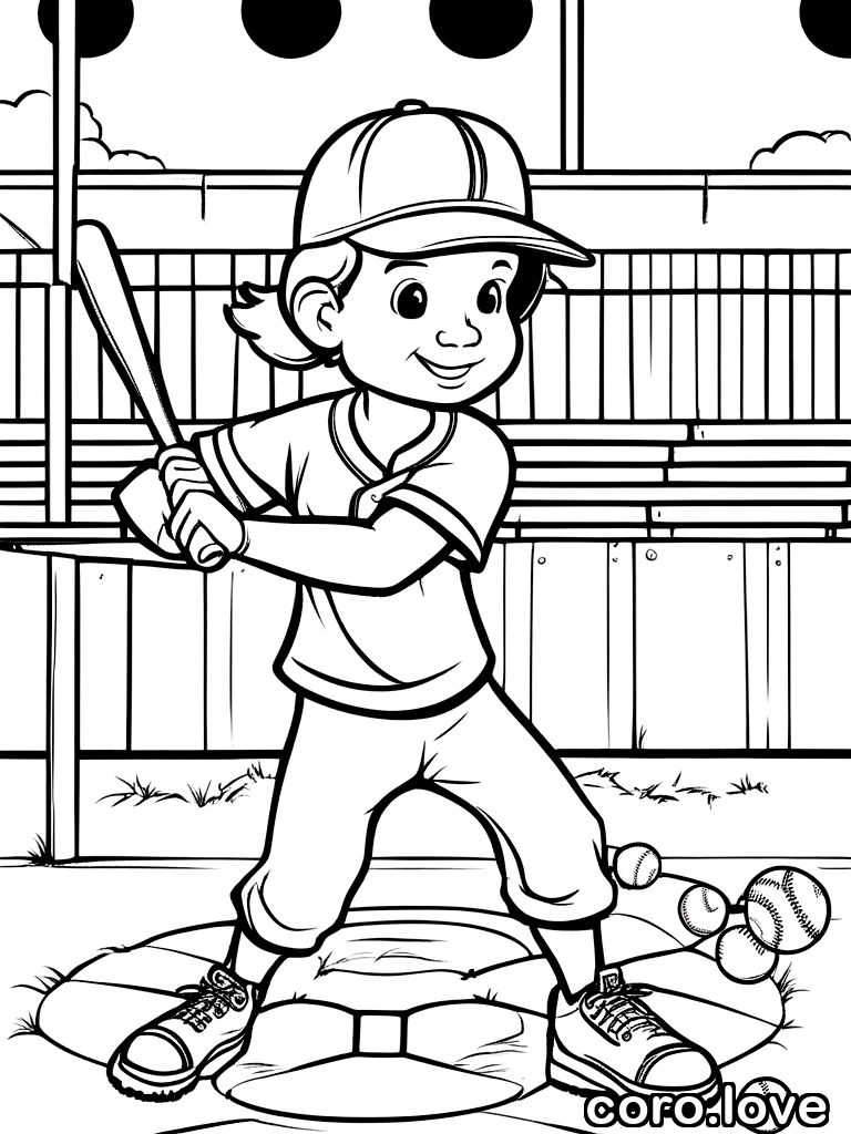 playing baseball, ColoringBookAF, coloring book, isolated on white, simple minimal design, no decorations, no borders
