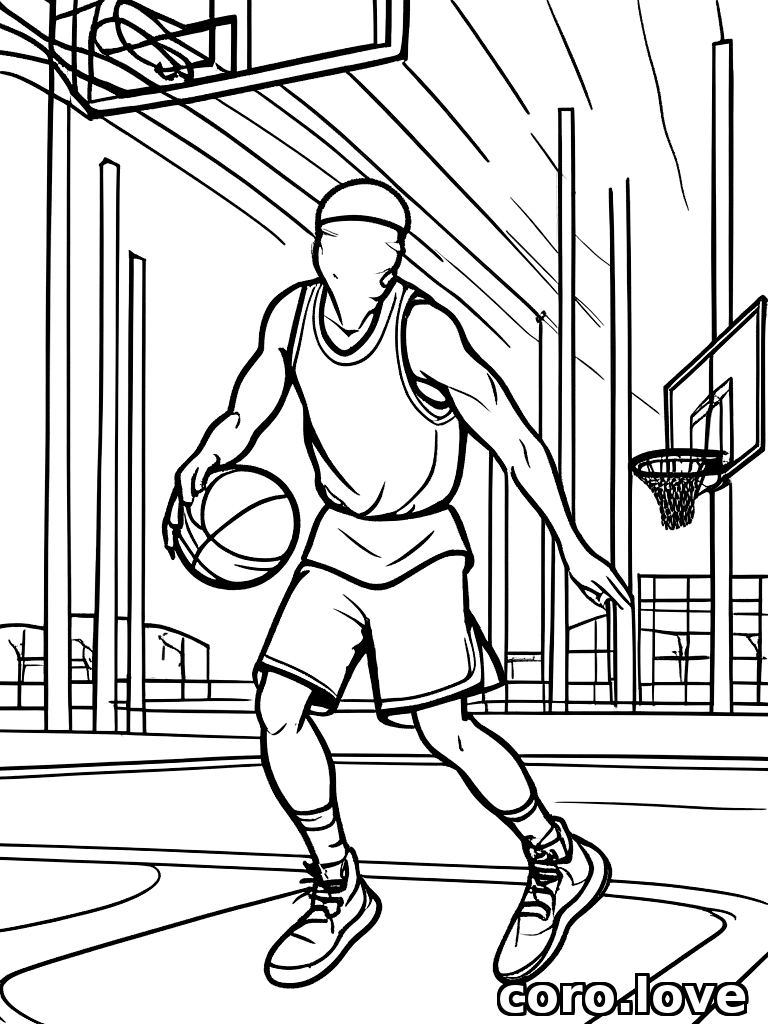 playing basketball, ColoringBookAF, coloring book, isolated on white, simple minimal design, no decorations, no borders