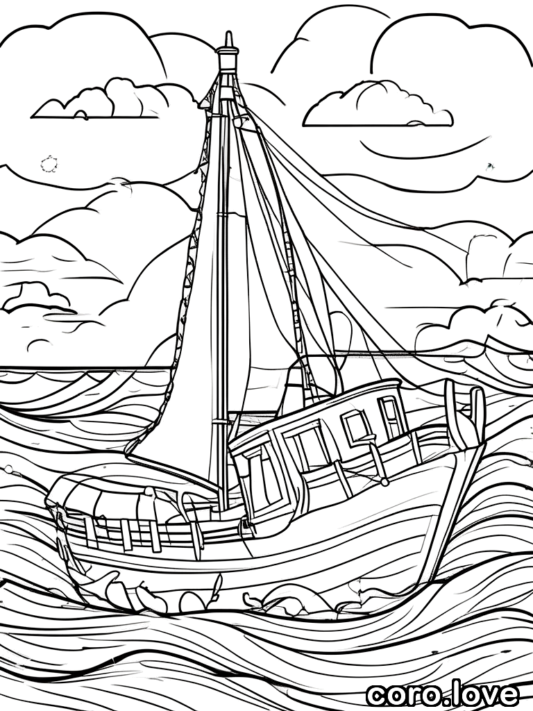 boat coloring page - Cute Boat