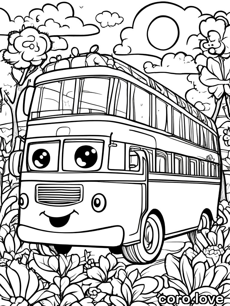 bus coloring page - Cute Bus