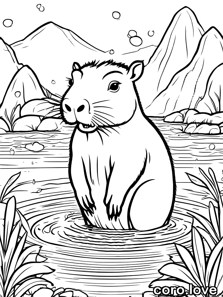 capybara coloring page - Kawaii Capybara
