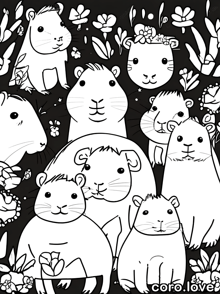 capybara coloring page - Kawaii Capybara