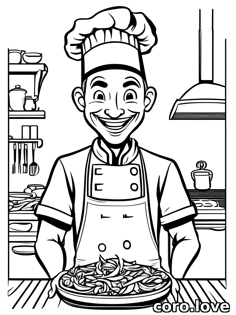 chef coloring page - Happy Chef