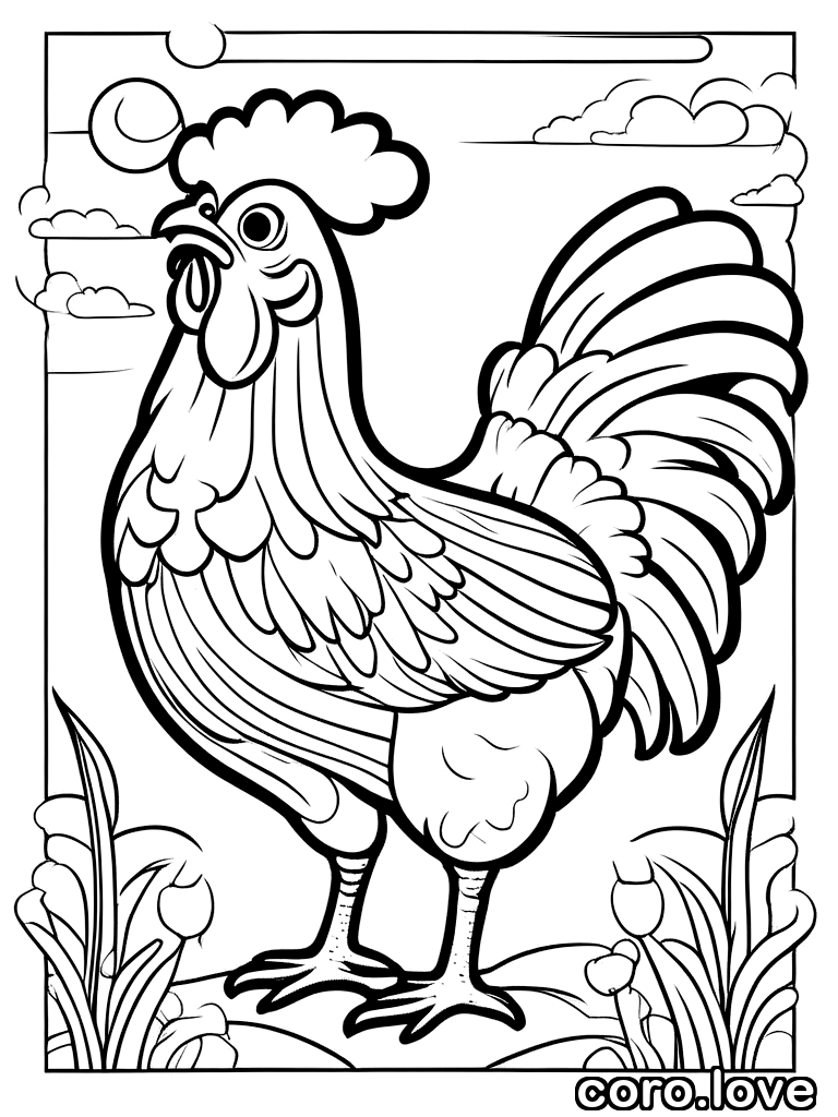 chicken coloring page - Happy Chicken