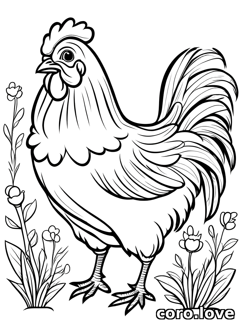 chicken coloring page - Happy Chicken
