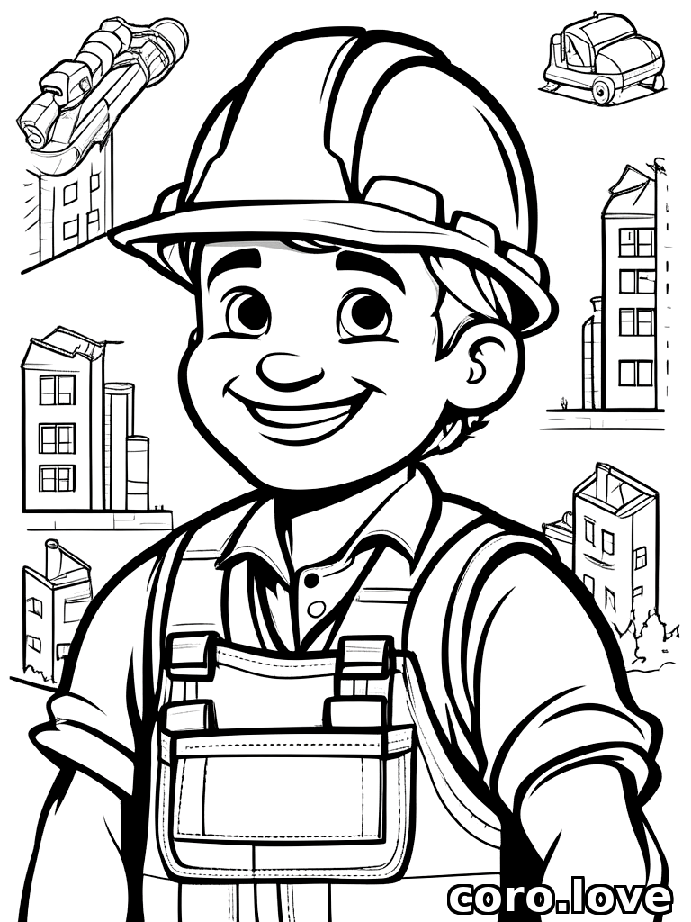 construction_worker coloring page - Cute Construction Worker