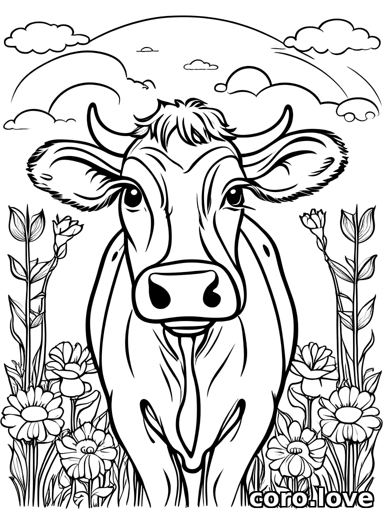 cow coloring page - Happy Cow