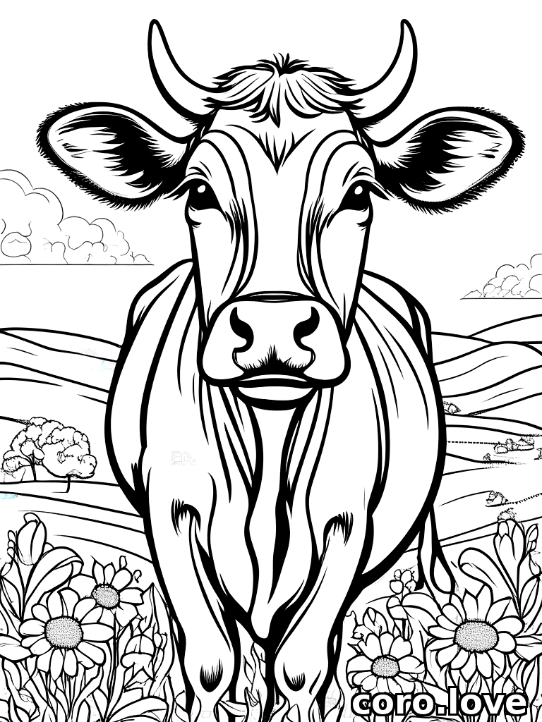 cow coloring page - Happy Cow