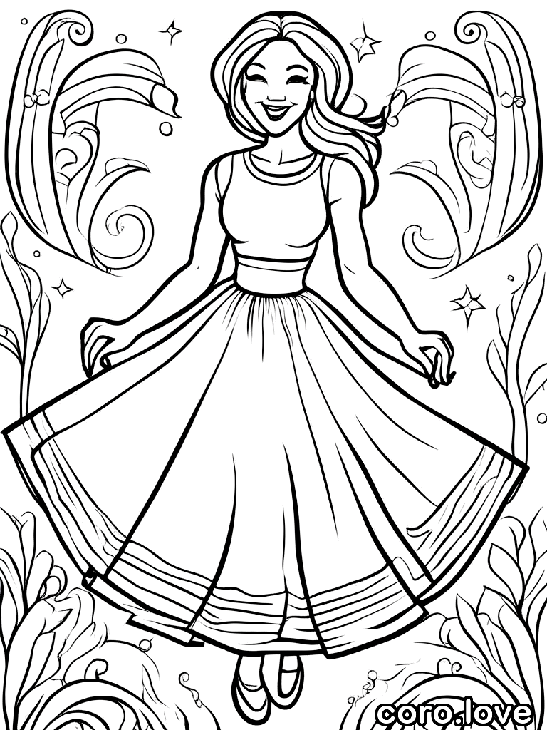 dancing, winking, ColoringBookAF, coloring book, isolated on white, simple minimal design, no decorations, no borders