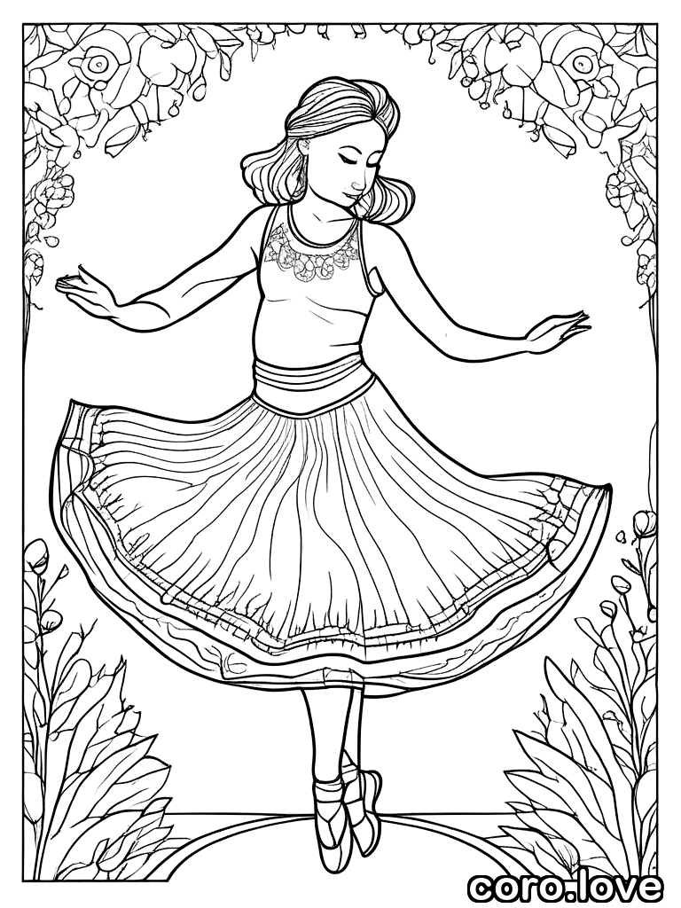 cute dancer, ColoringBookAF, coloring book, isolated on white, simple minimal design, no decorations, no borders