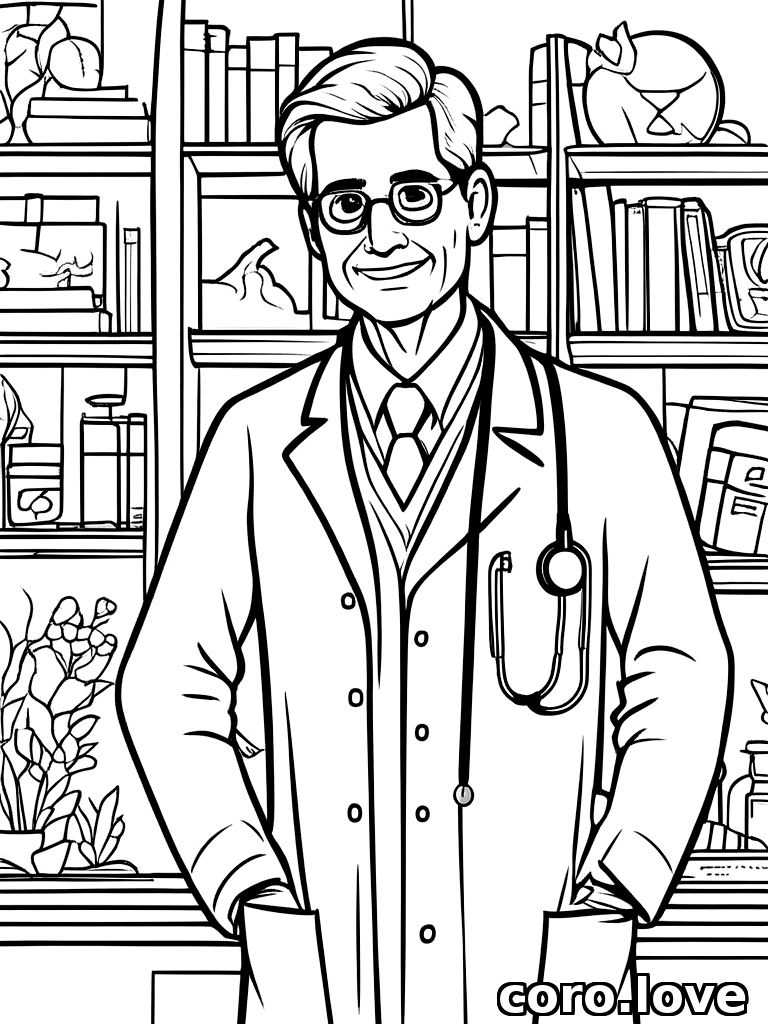 doctor coloring page - Cute Doctor