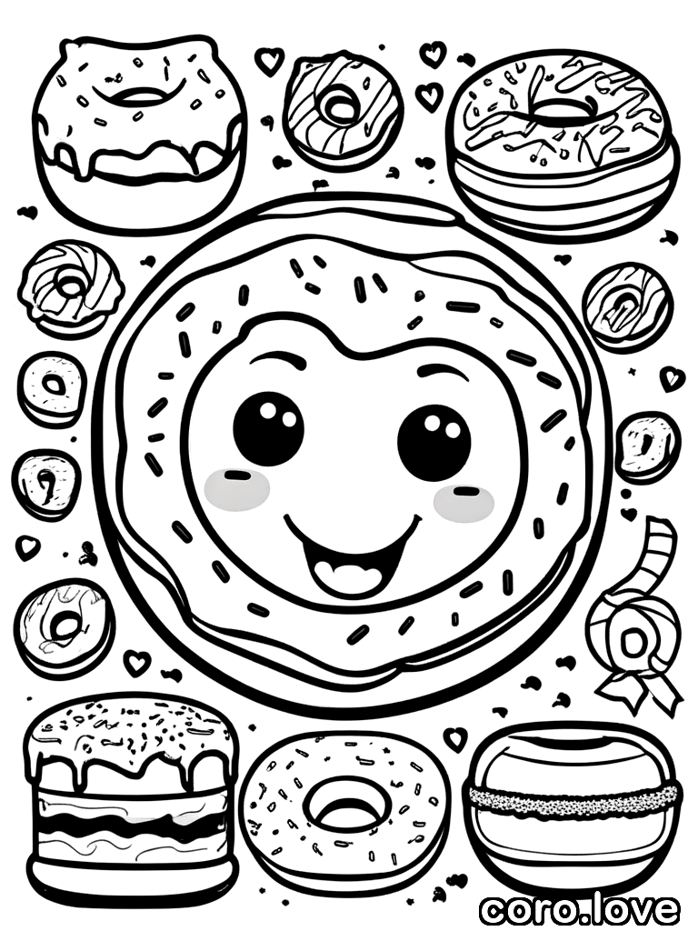 donut coloring page - Cute Donut