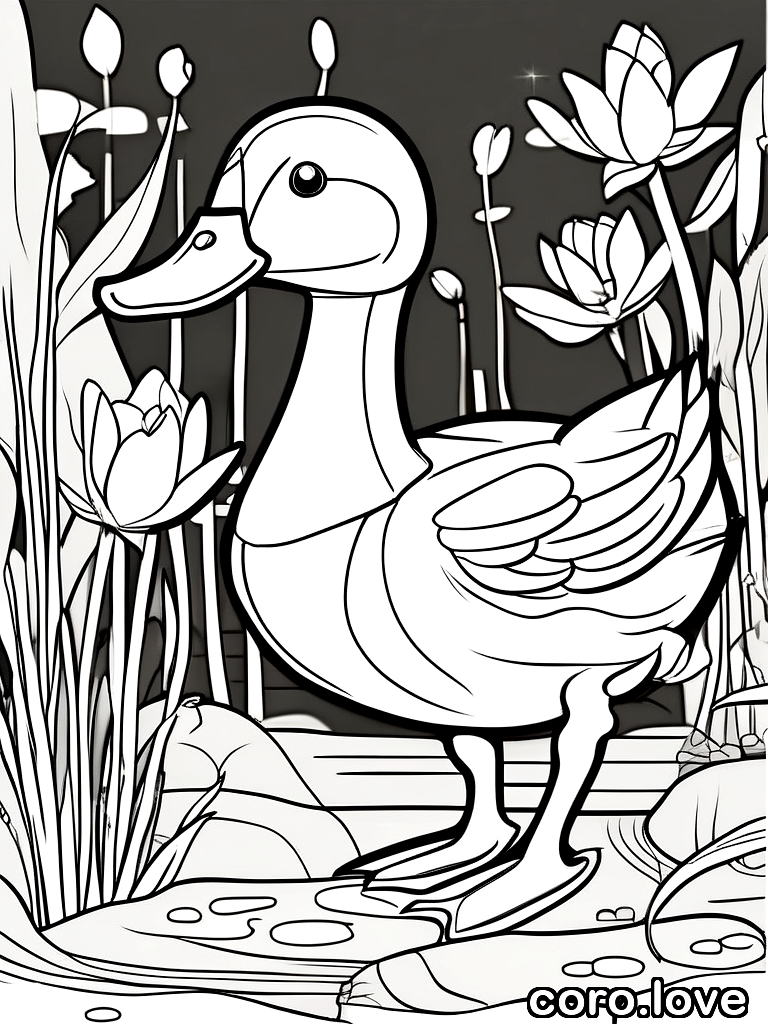 duck coloring page - Happy Duck