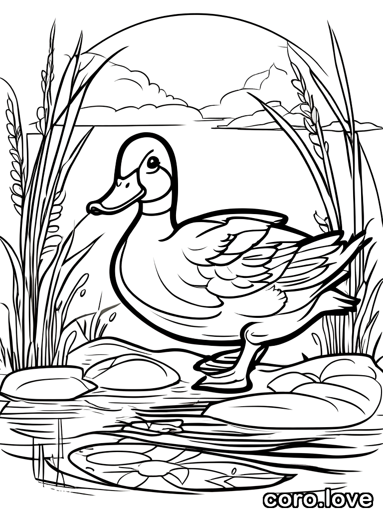 duck coloring page - Happy Duck