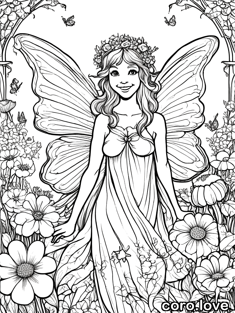 fairy coloring page - Happy Fairy