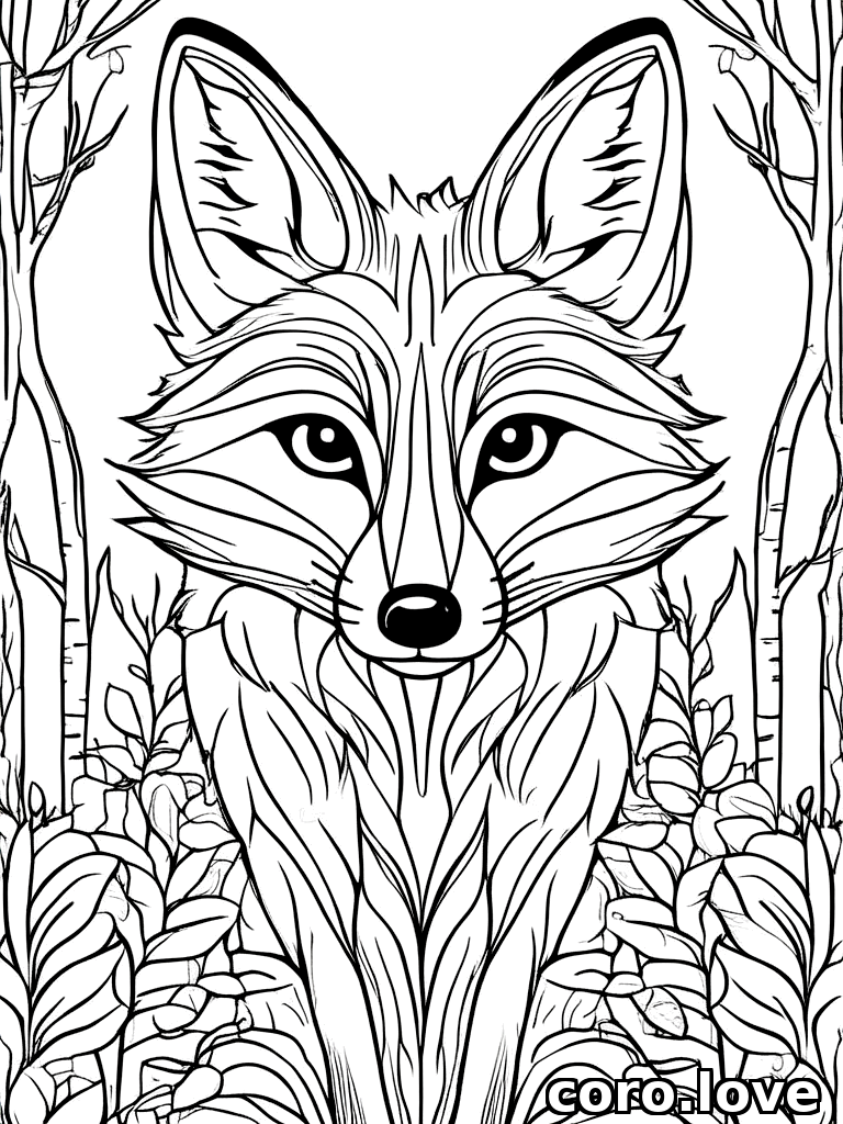 forest fox, cute face, ColoringBookAF, coloring book, isolated on white, simple minimal design, no decorations, no borders