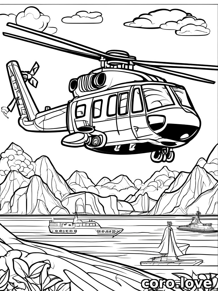rescue helicopter, ColoringBookAF, coloring book, isolated on white, simple minimal design, no decorations, no borders