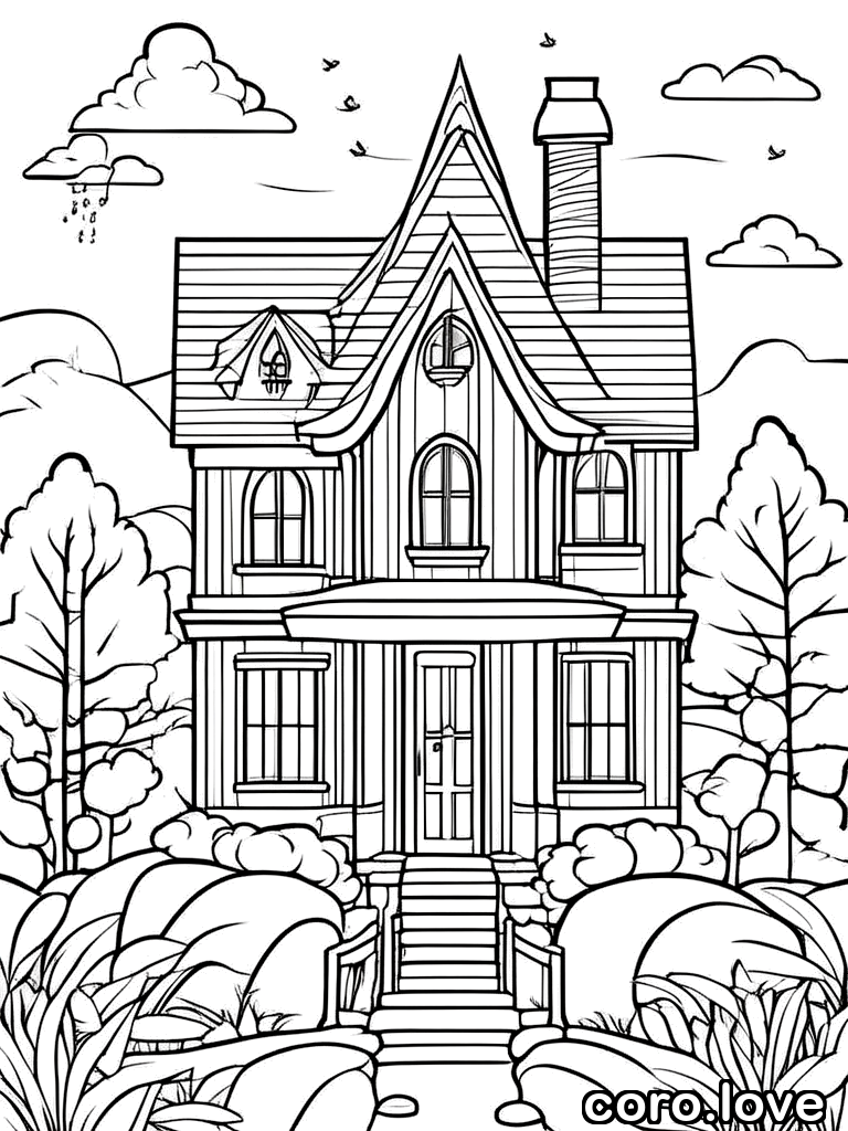 house coloring page - Cute House