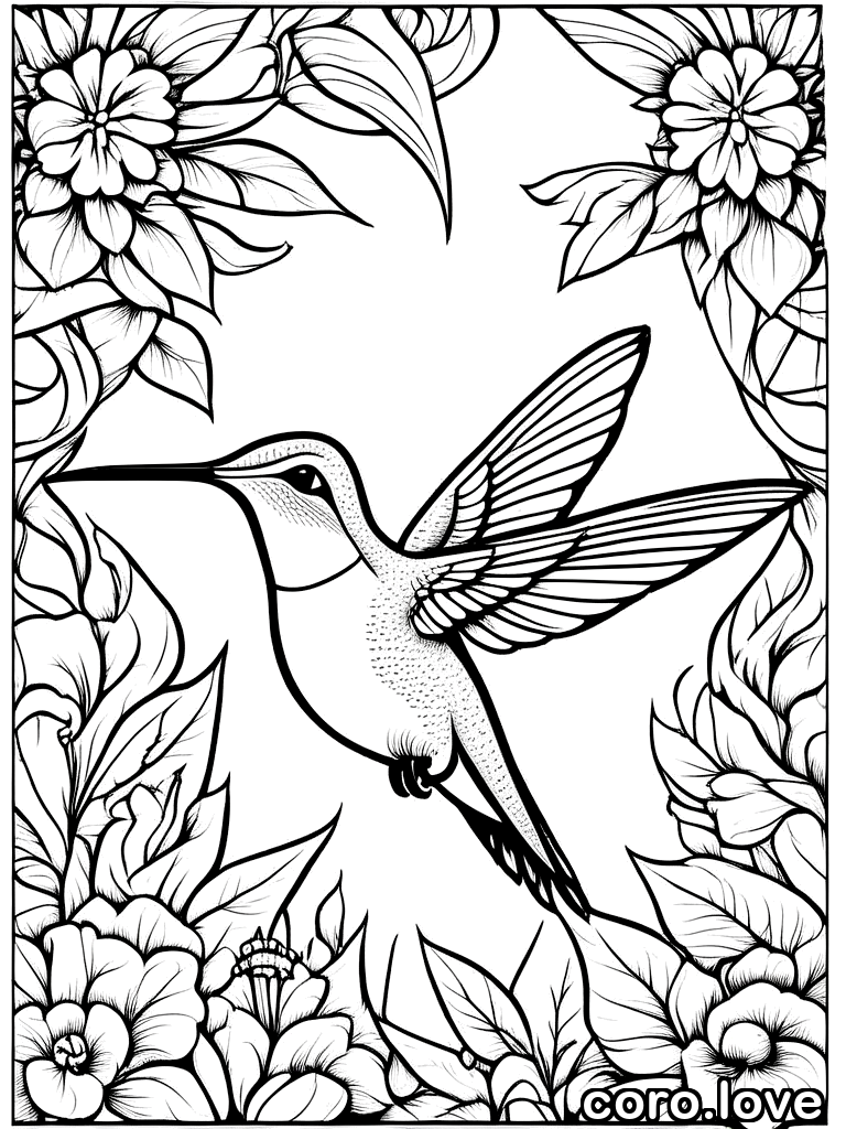 flying hummingbird, ColoringBookAF, coloring book, isolated on white, simple minimal design, no decorations, no borders