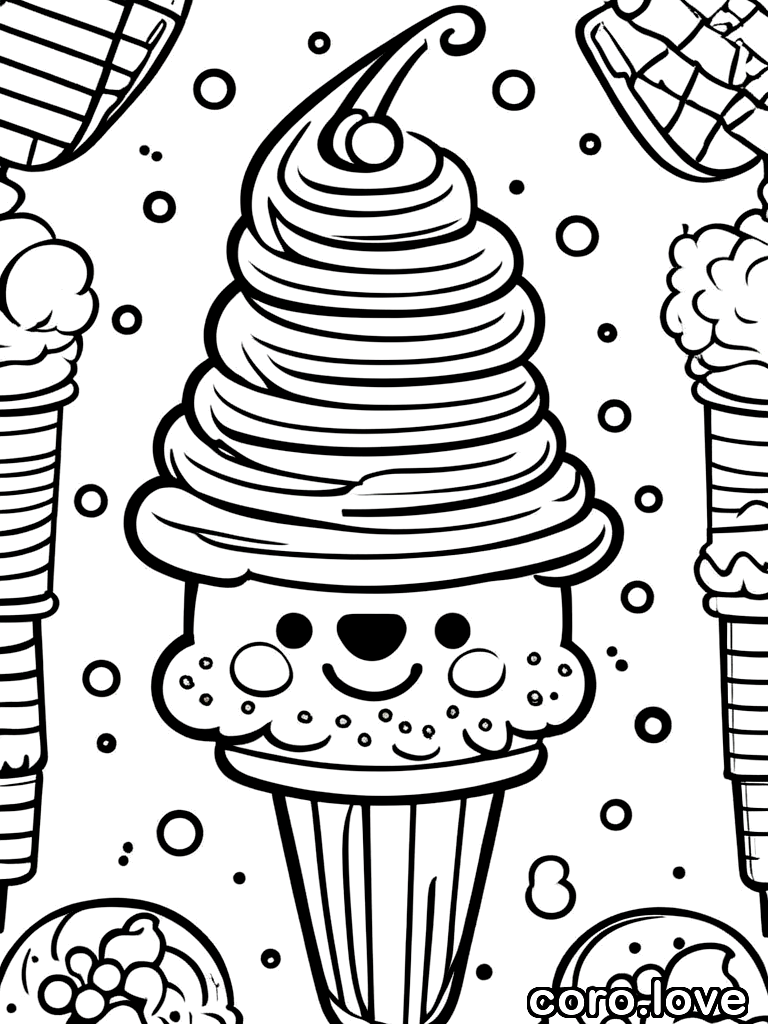 ice_cream coloring page - Cute Ice Cream