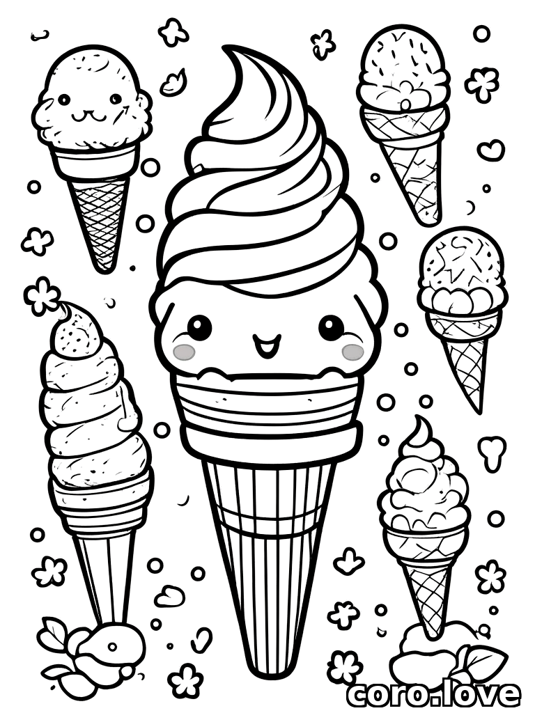 ice_cream coloring page - Cute Ice Cream