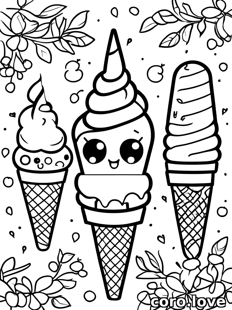 ice_cream coloring page - Cute Ice Cream