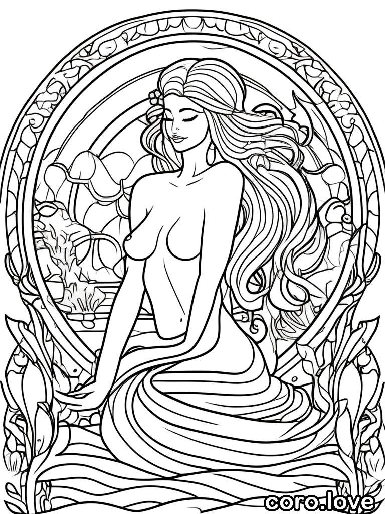 mermaid coloring page - Sweet Mermaid