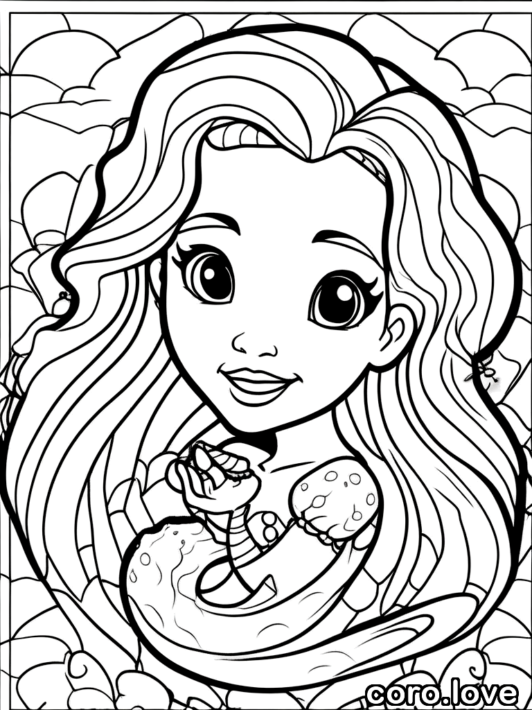 mermaid coloring page - Happy Mermaid