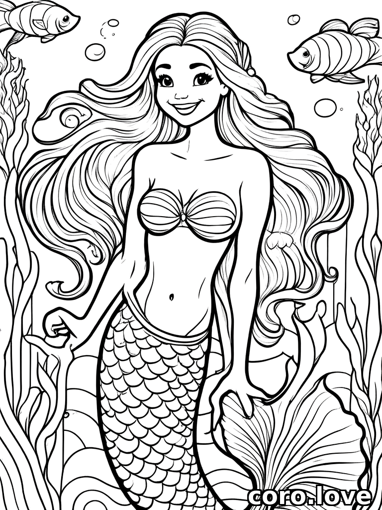 mermaid coloring page - Cute Mermaid