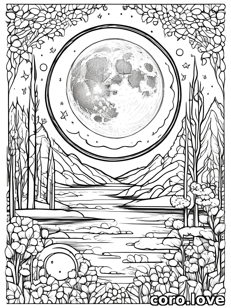 full moon, ColoringBookAF, coloring book, isolated on white, simple minimal design, no decorations, no borders