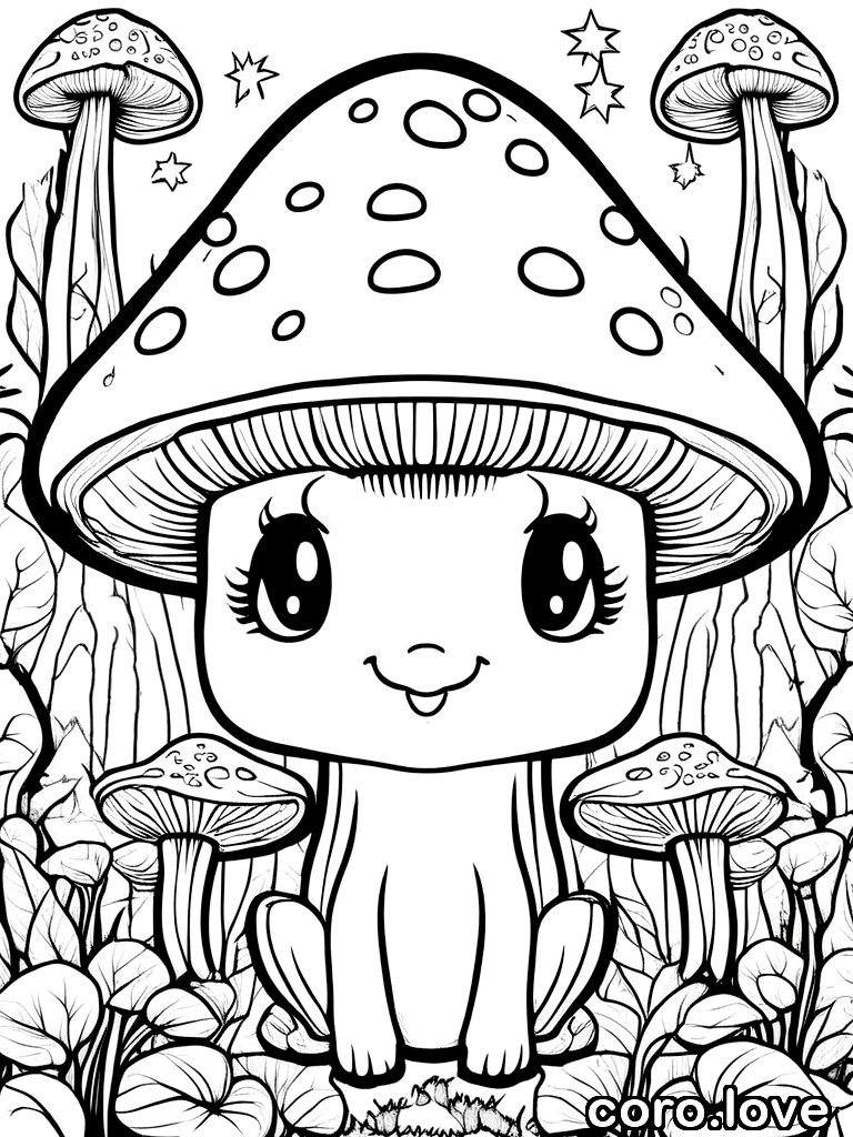mushroom coloring page - Cute Mushroom