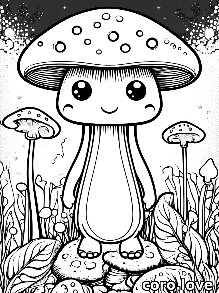 mushroom coloring page - Cute Mushroom