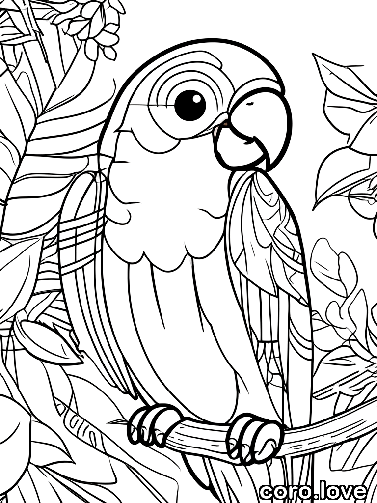 parrot coloring page - Kawaii Parrot