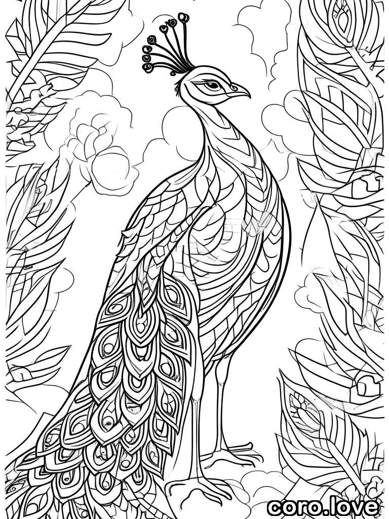 peacock coloring page - Adorable Peacock