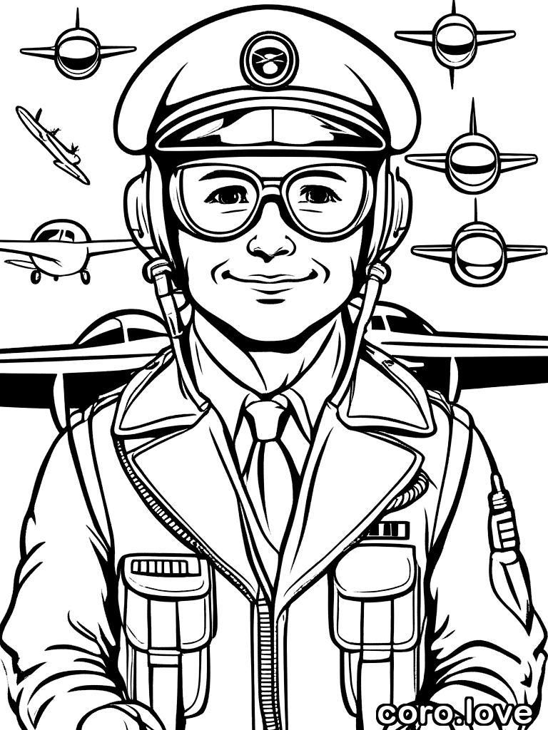 cute pilot, ColoringBookAF, coloring book, isolated on white, simple minimal design, no decorations, no borders