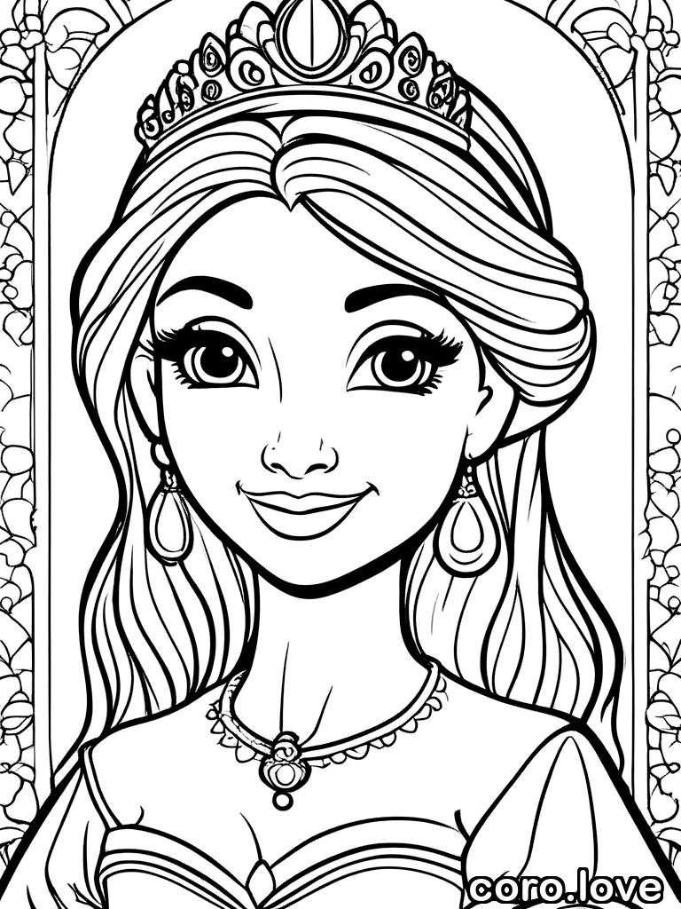 cute princess, friendly face, ColoringBookAF, coloring book, isolated on white, simple minimal design, no decorations, no borders