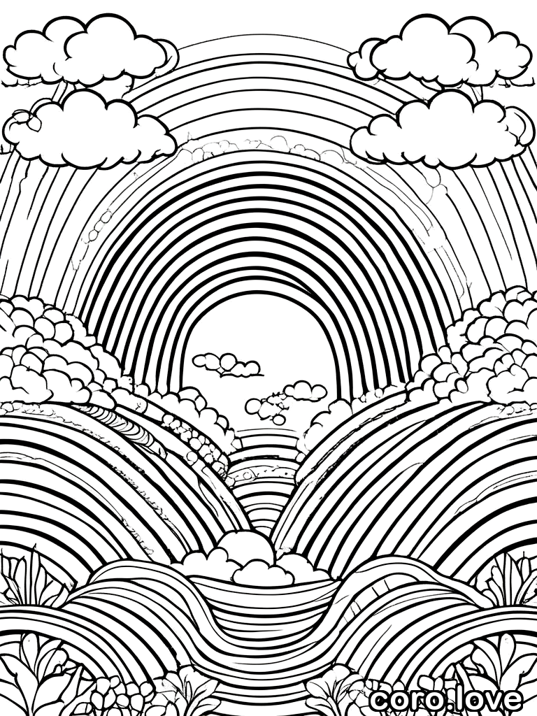 Free Rainbow coloring page for printing