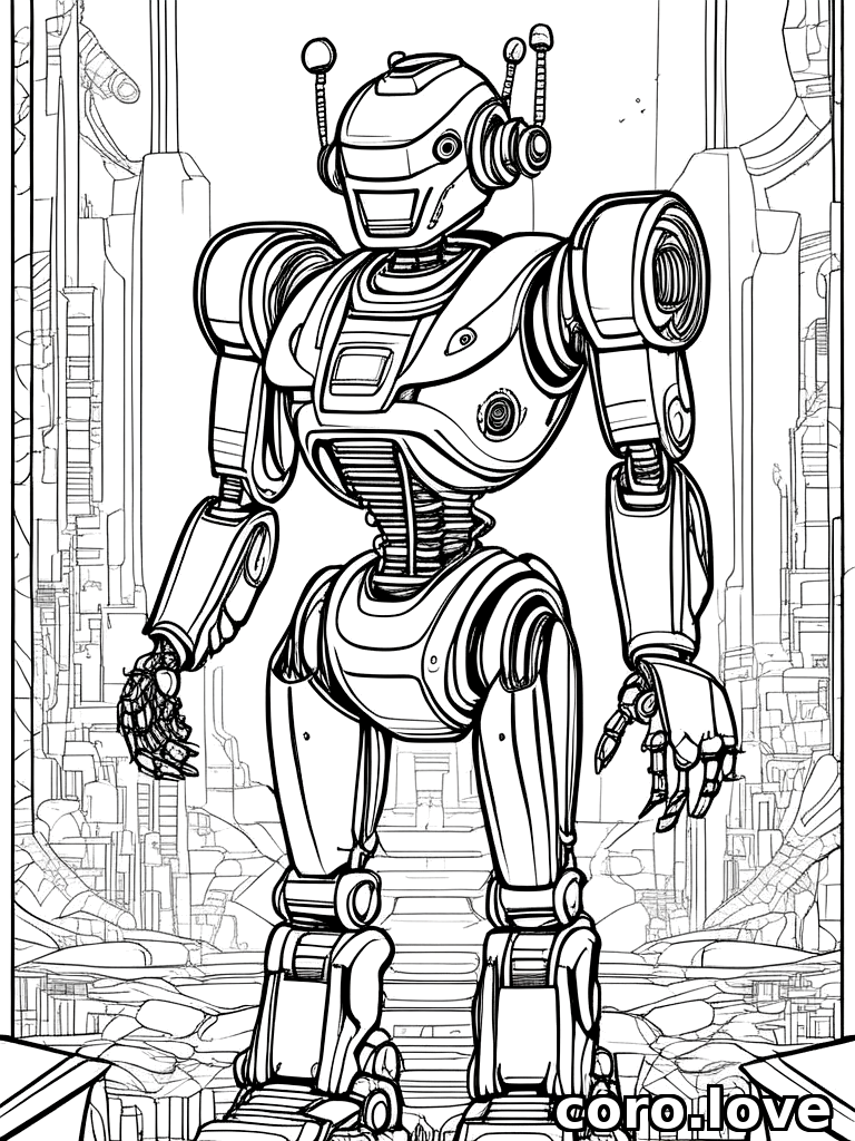 futuristic robot, ColoringBookAF, coloring book, isolated on white, simple minimal design, no decorations, no borders