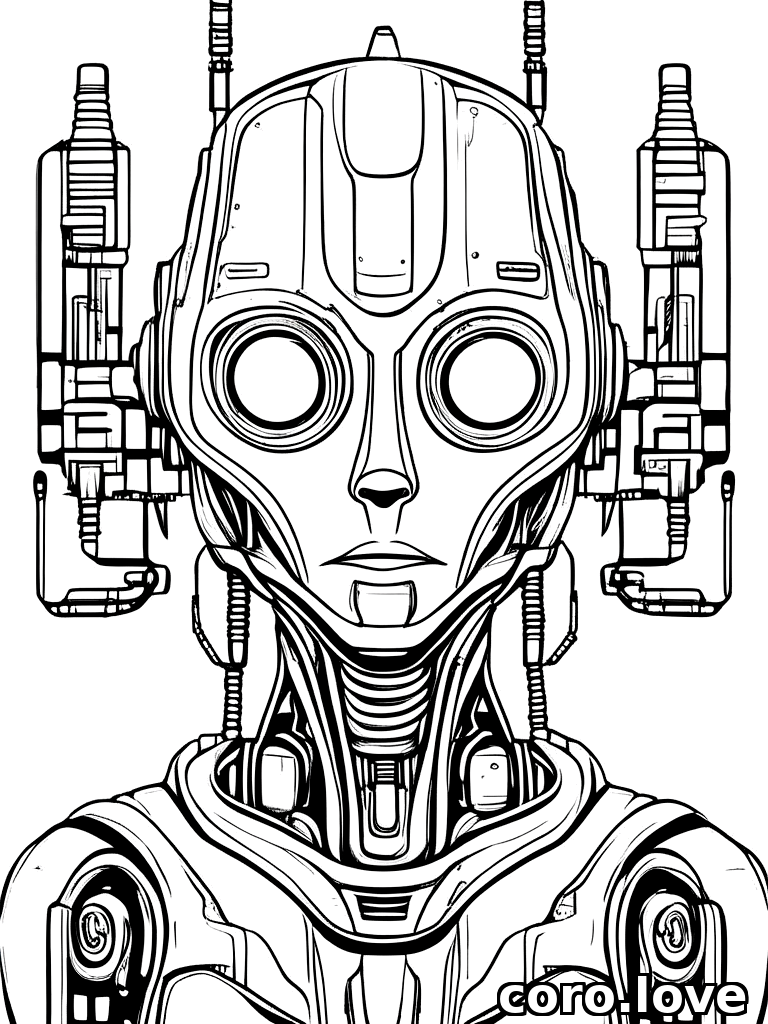 futuristic robot, ColoringBookAF, coloring book, isolated on white, simple minimal design, no decorations, no borders