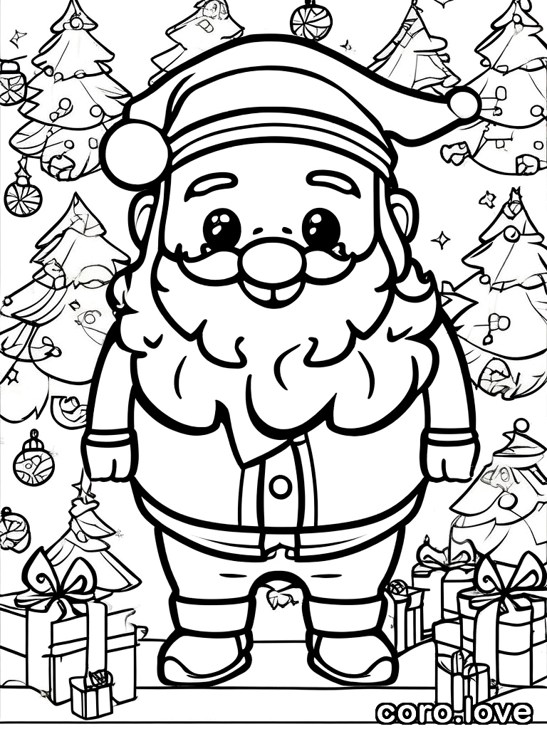 santa coloring page - Cute Santa