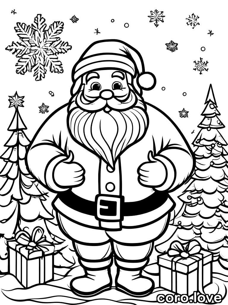 santa coloring page - Cute Santa