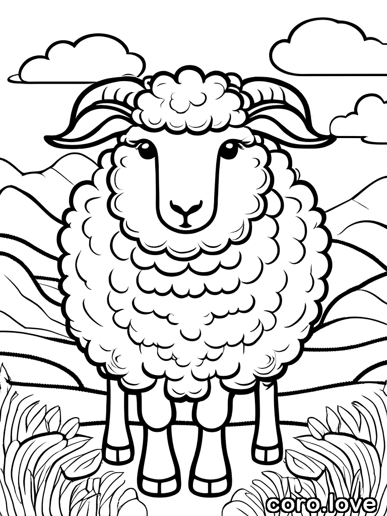 sheep coloring page - Fluffy Sheep
