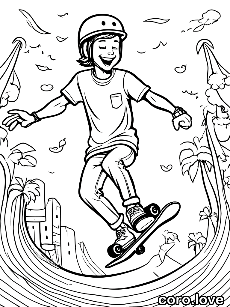 skateboard coloring page - Cute Skateboard