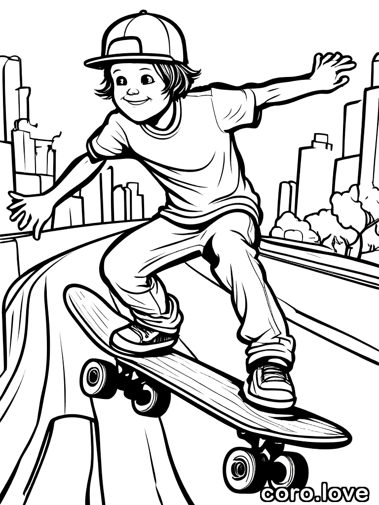 skateboard coloring page - Cute Skateboard