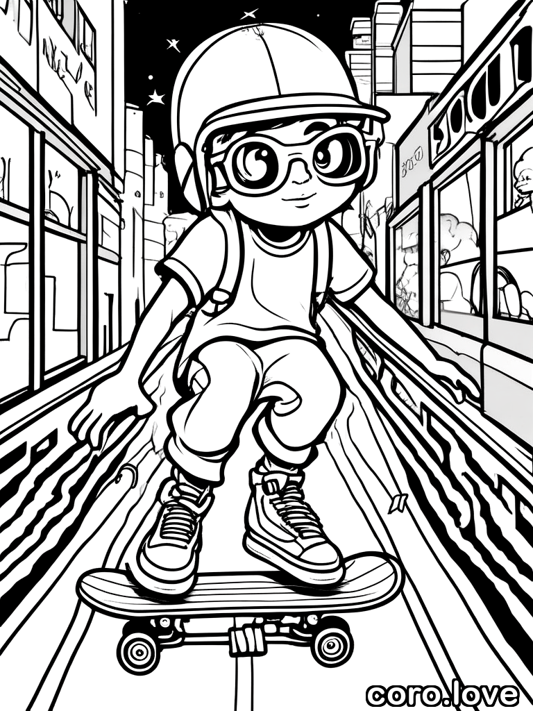 skateboard coloring page - Cute Skateboard