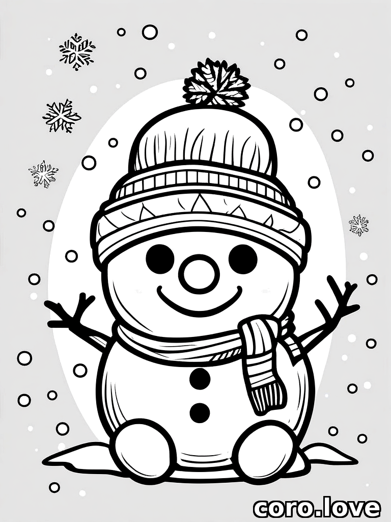 snowman coloring page - Cute Snowman