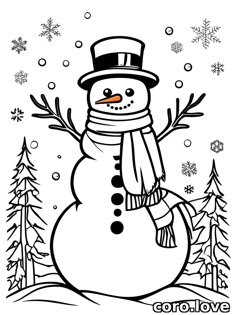 snowman coloring page - Cute Snowman