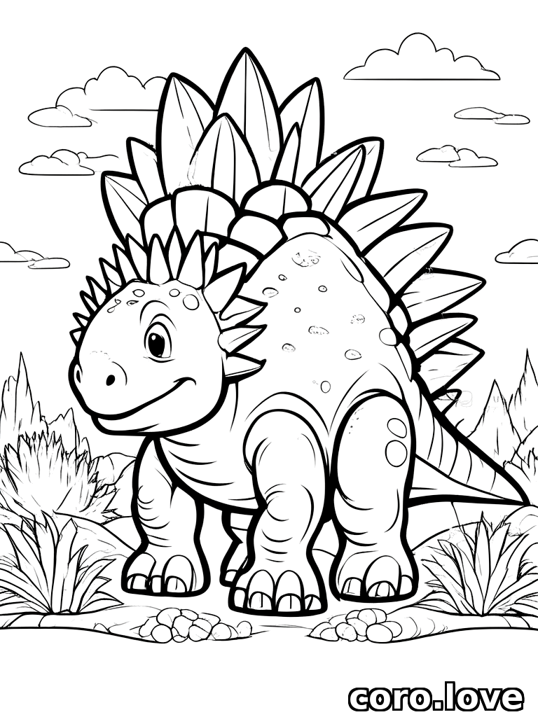 friendly stegosaurus, ColoringBookAF, coloring book, isolated on white, simple minimal design, no decorations, no borders