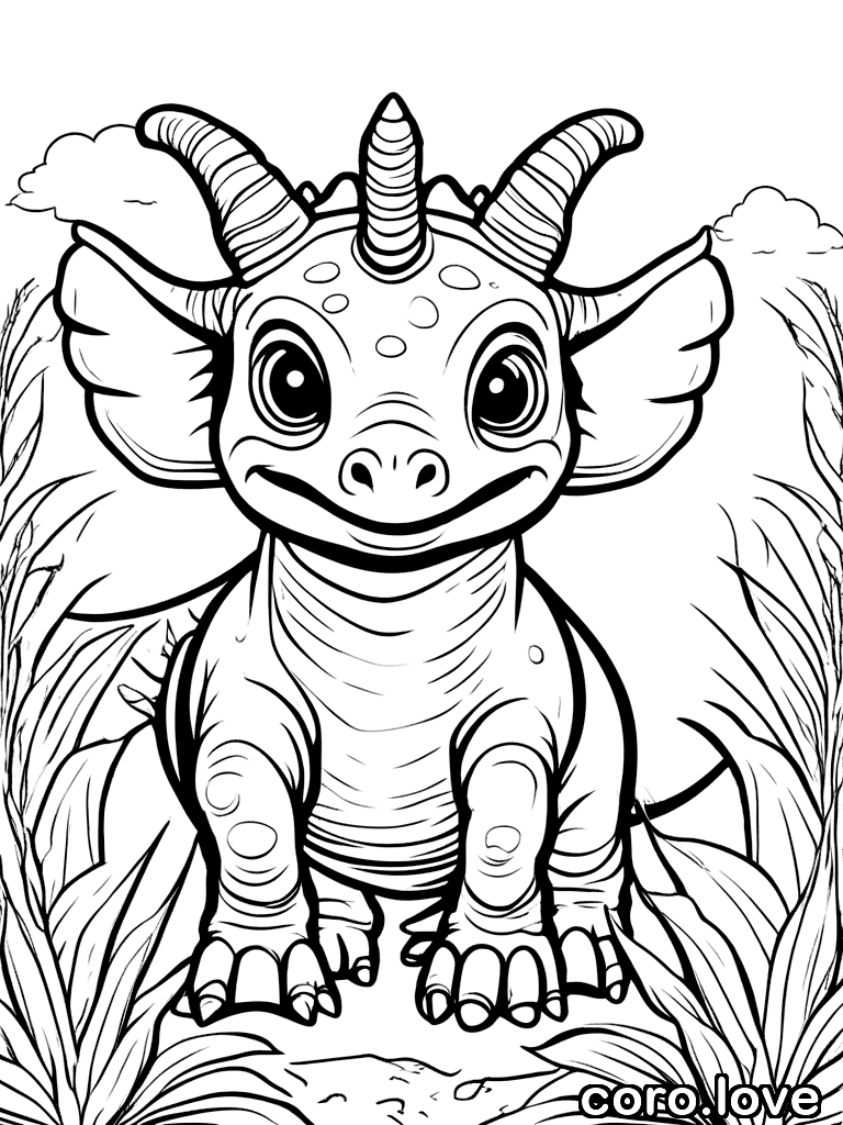 triceratops coloring page - Cute Triceratops